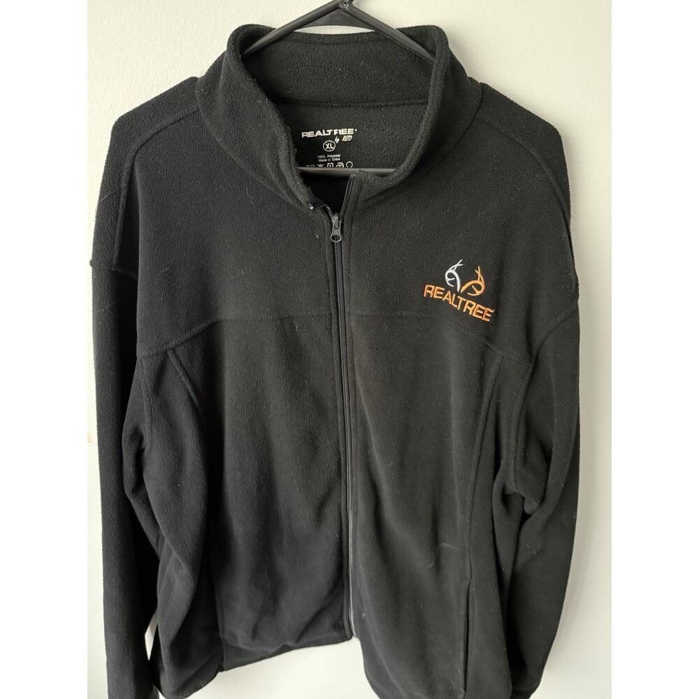Mens Realtree Fleece Jacket XL Black Full Zip Outdoor Hunting Spring Warm